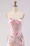 Bloemige roze korset paillette bodycon homecomingjurk