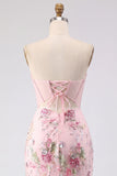 Bloemige roze korset paillette bodycon homecomingjurk