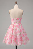 Strapless korset A-lijn roze bloemen homecomingjurk