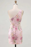 Roze eenschouder bodycon pailletten bloemen homecoming jurk