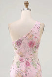 Roze eenschouder bodycon pailletten bloemen homecoming jurk