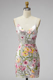 Glinsterende ivoor spaghettibandjes Bodycon Bloemenpailletten Homecoming Jurk