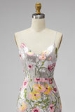 Glinsterende ivoor spaghettibandjes Bodycon Bloemenpailletten Homecoming Jurk