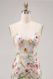 Glinsterende ivoor spaghettibandjes Bodycon Bloemenpailletten Homecoming Jurk