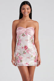 Lichtroze bodycon strapless mini homecomingjurk met pailletten