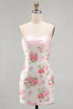 Lichtroze bodycon strapless mini homecomingjurk met pailletten