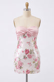 Lichtroze bodycon strapless mini homecomingjurk met pailletten