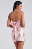 Lichtroze bodycon strapless mini homecomingjurk met pailletten