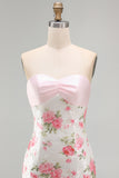 Lichtroze bodycon strapless mini homecomingjurk met pailletten