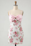 Bodycon lichtroze bloemenpailletten Homecoming jurk met strik