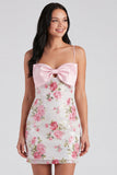 Bodycon lichtroze bloemenpailletten Homecoming jurk met strik