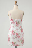 Bodycon lichtroze bloemenpailletten Homecoming jurk met strik