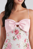 Bodycon lichtroze bloemenpailletten Homecoming jurk met strik
