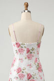 Bodycon lichtroze bloemenpailletten Homecoming jurk met strik