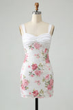 Ivoor bloemen bodycon pailletten gerimpelde homecomingjurk met strik