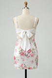 Ivoor bloemen bodycon pailletten gerimpelde homecomingjurk met strik