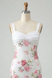 Ivoor bloemen bodycon pailletten gerimpelde homecomingjurk met strik