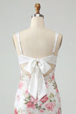 Ivoor bloemen bodycon pailletten gerimpelde homecomingjurk met strik