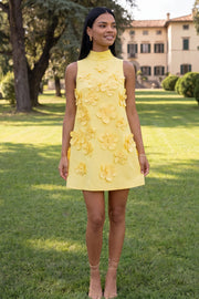 Gele rondhals bodycon homecomingjurk met 3D-bloemen