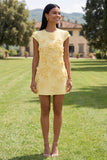 Gele rondhals bodycon homecomingjurk met 3D-bloemen