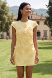 Gele rondhals bodycon homecomingjurk met 3D-bloemen