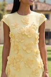 Gele rondhals bodycon homecomingjurk met 3D-bloemen