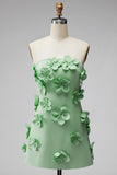 Strapless felroze bodycon homecoming jurk met 3D bloemen