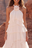 Halter met ruches Ivoor A Line Boho trouwjurk