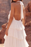 Halter met ruches Ivoor A Line Boho trouwjurk