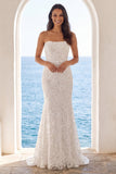 Strapless ivoor meerminnen bloemen sleepjurk