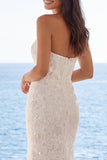 Strapless ivoor meerminnen bloemen sleepjurk
