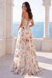 Off-the-shoulder ivoorkleurige bloemenkorset A-lijn trouwjurk