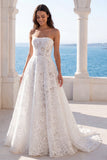 Strapless bloemenkant A-lijn trouwjurk