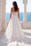 Strapless bloemenkant A-lijn trouwjurk
