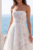 Strapless bloemenkant A-lijn trouwjurk
