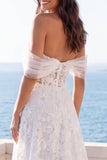 Off the Shoulder Ivoor Geborduurd Flatoraal Korset A-lijn trouwjurk