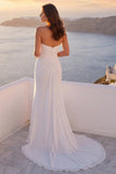 Ivoorkleurige strapless zeemeermin gerimpelde trouwjurk met sleepband
