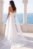 Sweetheart Cut Out Ivory A Line Sweep Sleep Beach Wedding Dress met Cape