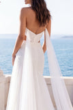 Sweetheart Cut Out Ivory A Line Sweep Sleep Beach Wedding Dress met Cape