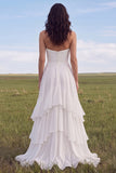 Strapless Ivory A Line Boho trouwjurk met ruches en split