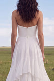 Strapless Ivory A Line Boho trouwjurk met ruches en split