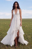 Halter Ivory A Line Chiffon Boho trouwjurk