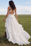 Halter Ivory A Line Chiffon Boho trouwjurk