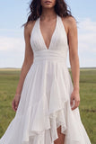 Halter Ivory A Line Chiffon Boho trouwjurk