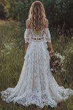 Kanten Off The Shoulder Ivoor Korset Boho Trouwjurk