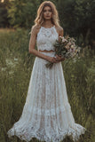 Kanten Ivoor Ruffled A Line 2-delige Boho trouwjurk