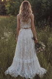 Kanten Ivoor Ruffled A Line 2-delige Boho trouwjurk