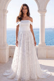Off-the-shoulder ivoorkant A Line Sweep Sleep trouwjurk