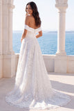 Off-the-shoulder ivoorkant A Line Sweep Sleep trouwjurk
