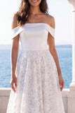 Off-the-shoulder ivoorkant A Line Sweep Sleep trouwjurk